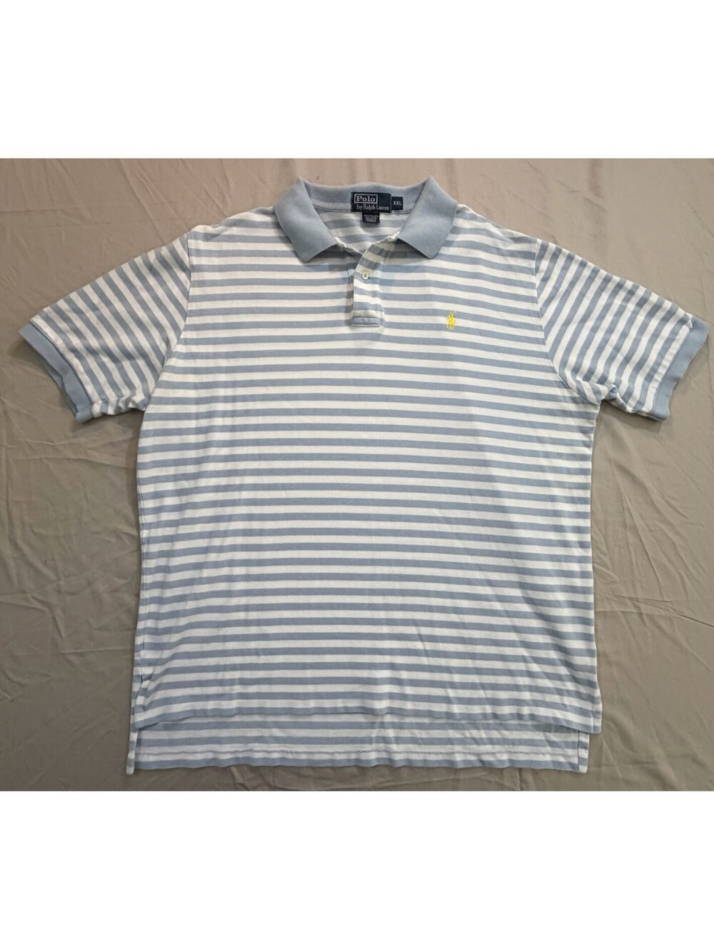 Polo Ralph Lauren Polo Shirt Mens XXL Blue White Stripe Yellow Pony Cotton
